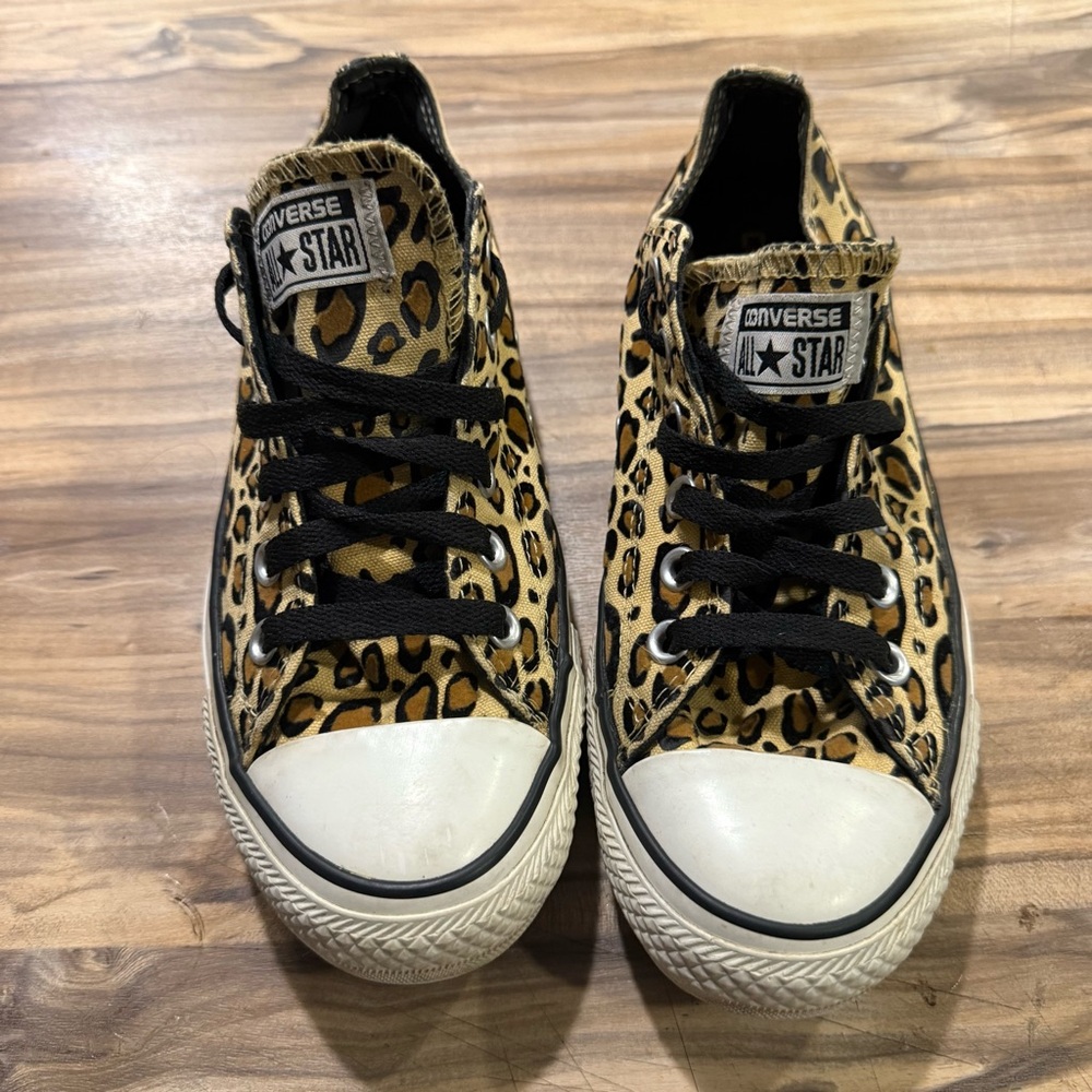 Converse Leopard Print Low Top Sneakers - Black & Tan - Picture 2 of 6